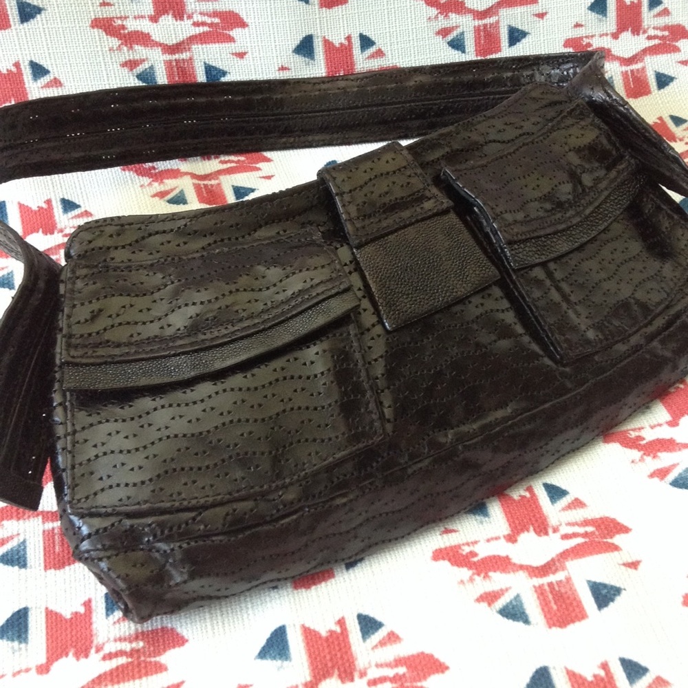 R & Y Augousti Black Leather/Stingray Shoulder Bag